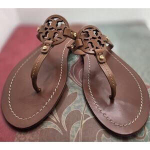 Tory Burch Mini Miller Sandal Size 7 M Brown Leather